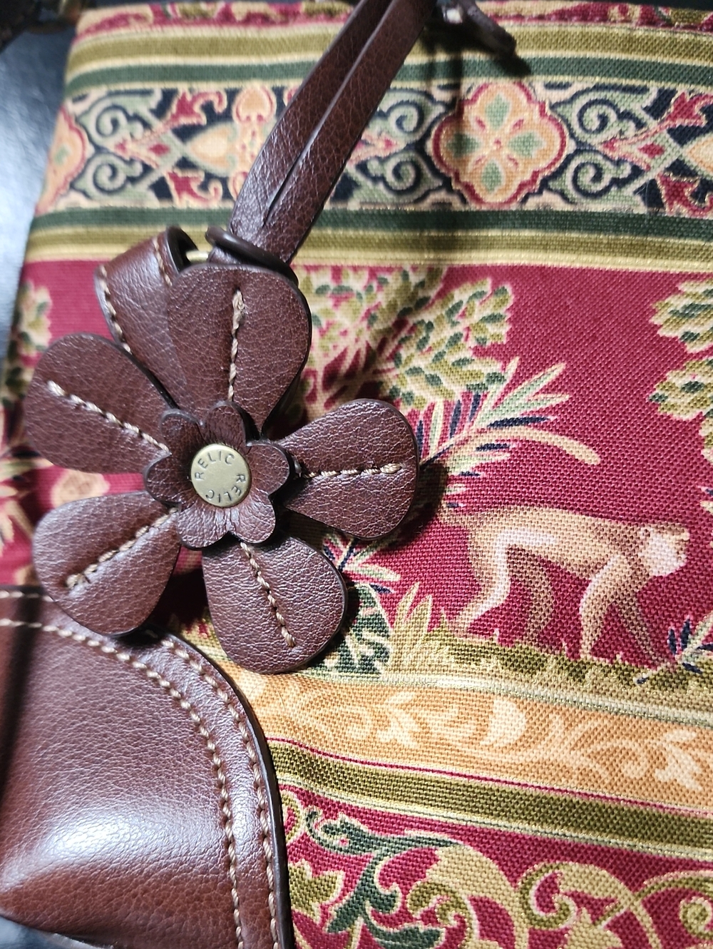VTG Relic by Fossil Tapestry Monkey Jungle Print Handbag Crossbody Tote - Picture 2 of 13